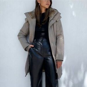 Babaton Winter Coat Oskar Parka Goose Down Filled Faux Fur Lined Modern Taupe XS